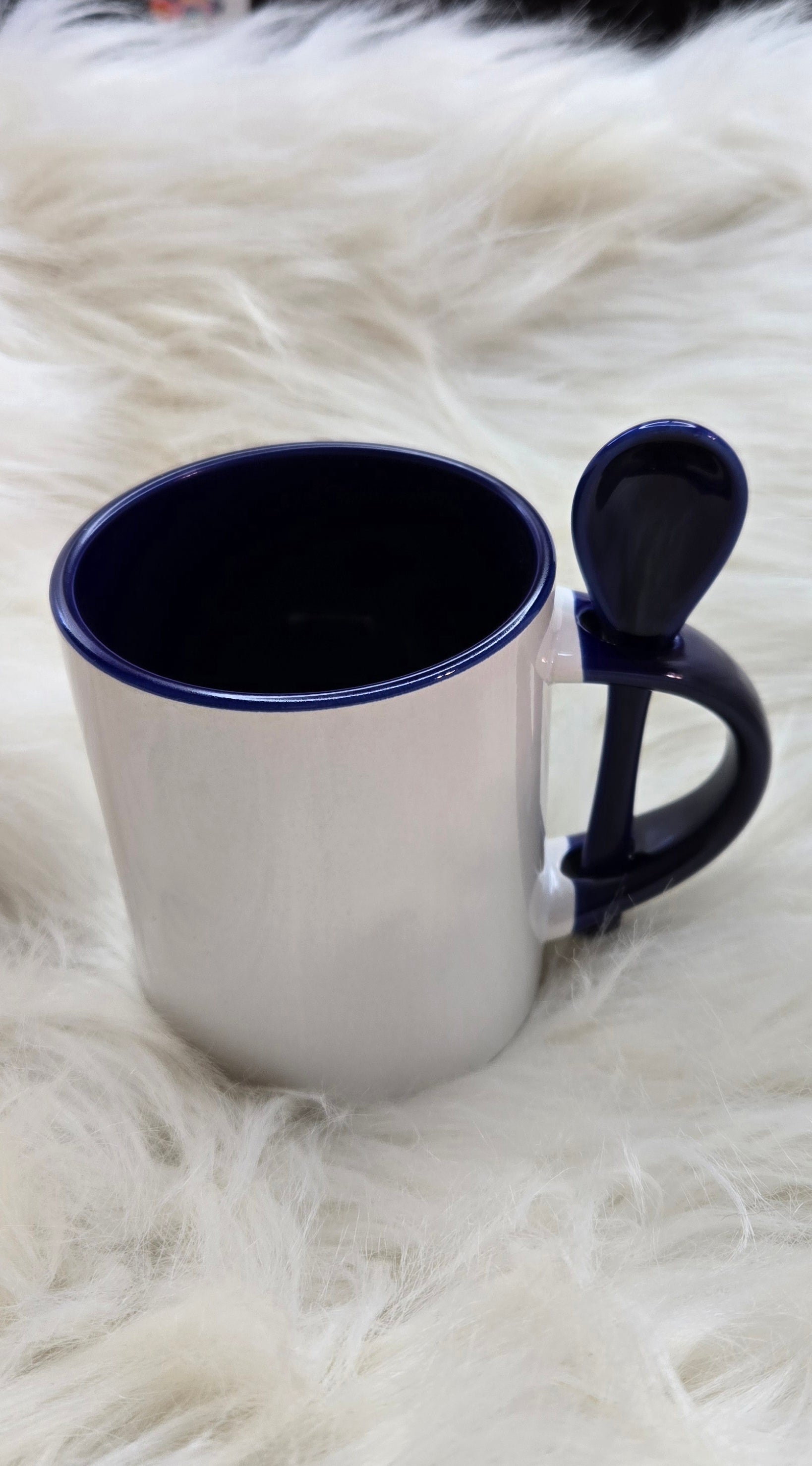 Sublimation navy blue 10oz coffee mug with built in spoon