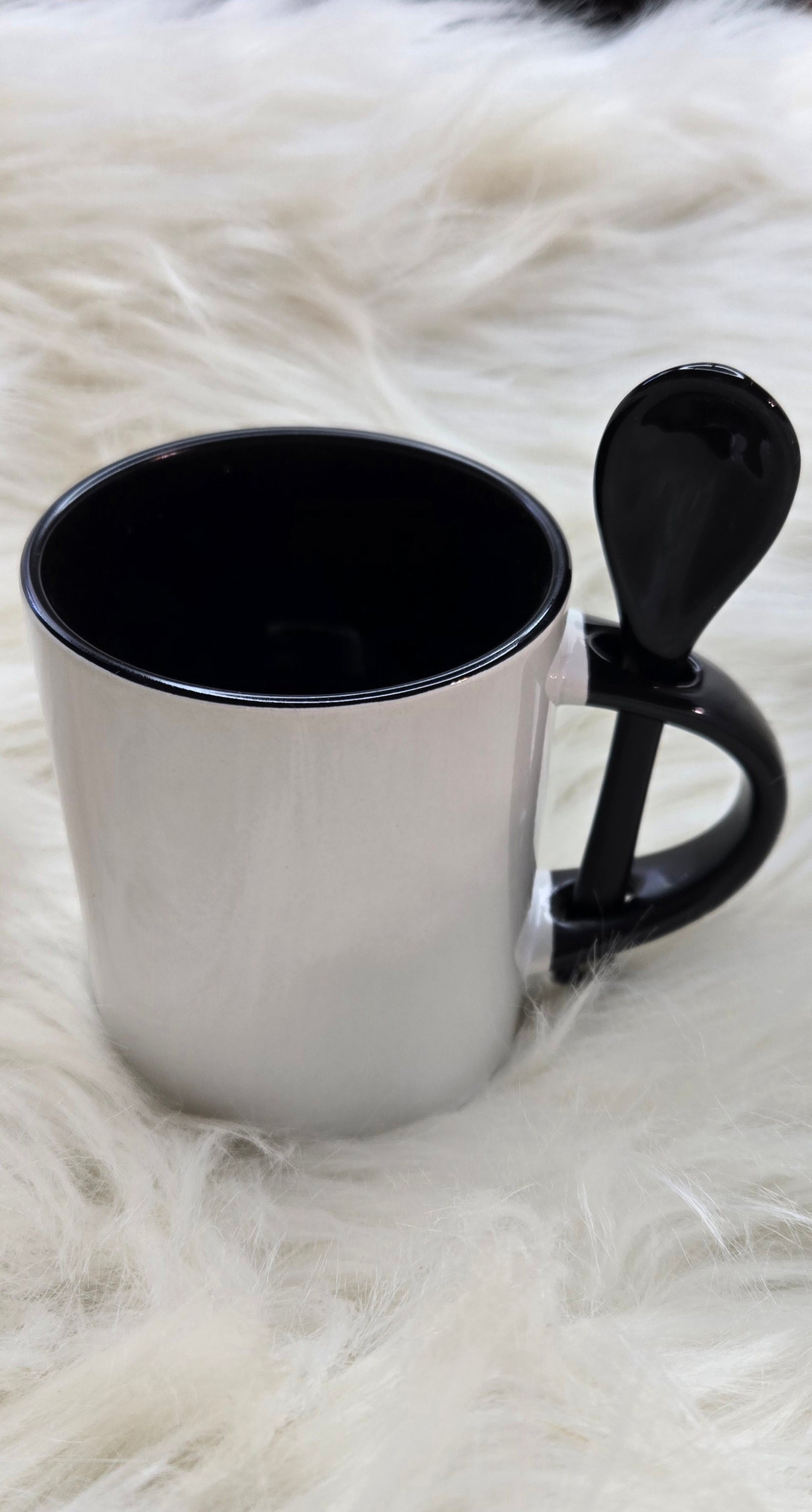 Sublimation black 10oz coffee mug with built in spoon