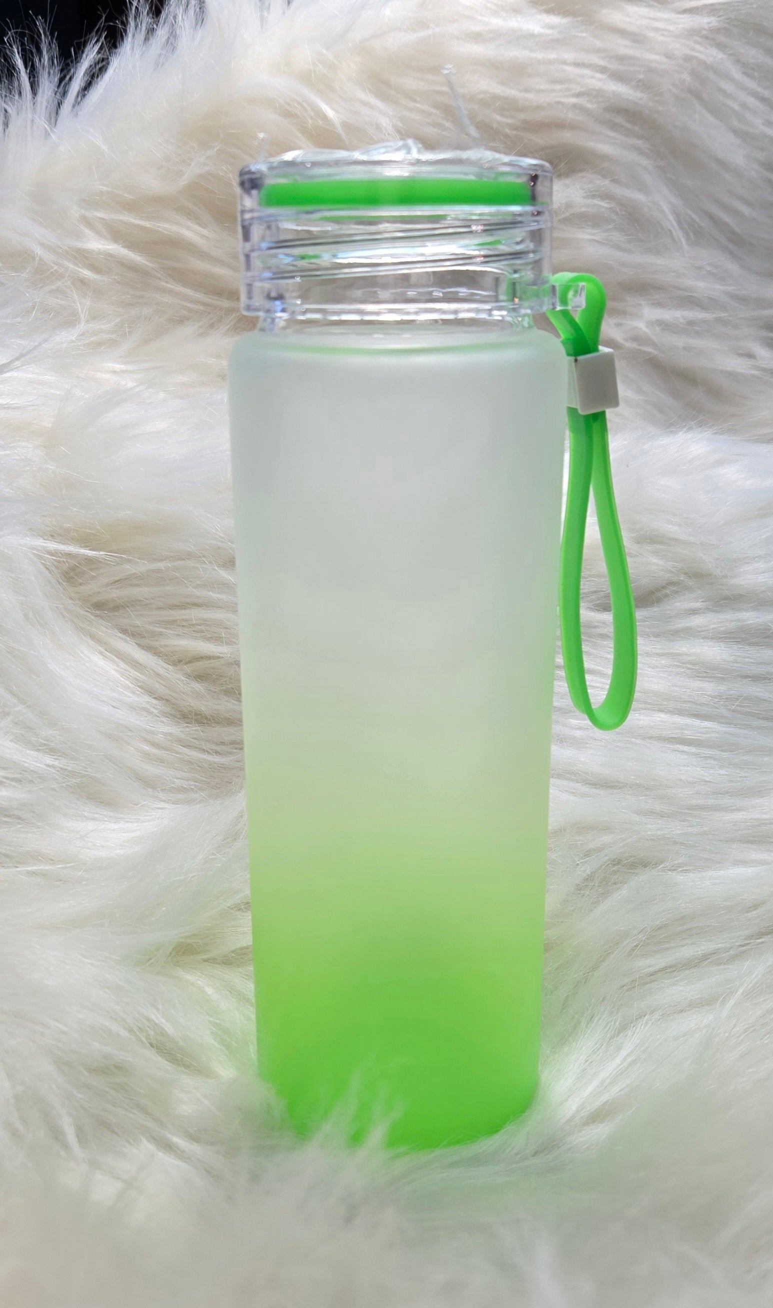 Sublimation 16oz glass frosted green ombre water bottle with handle