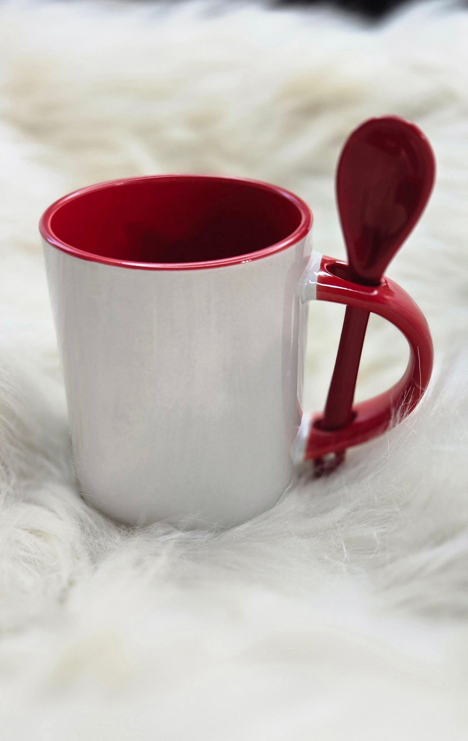 Sublimation 10oz Red coffee mug with built in spoon
