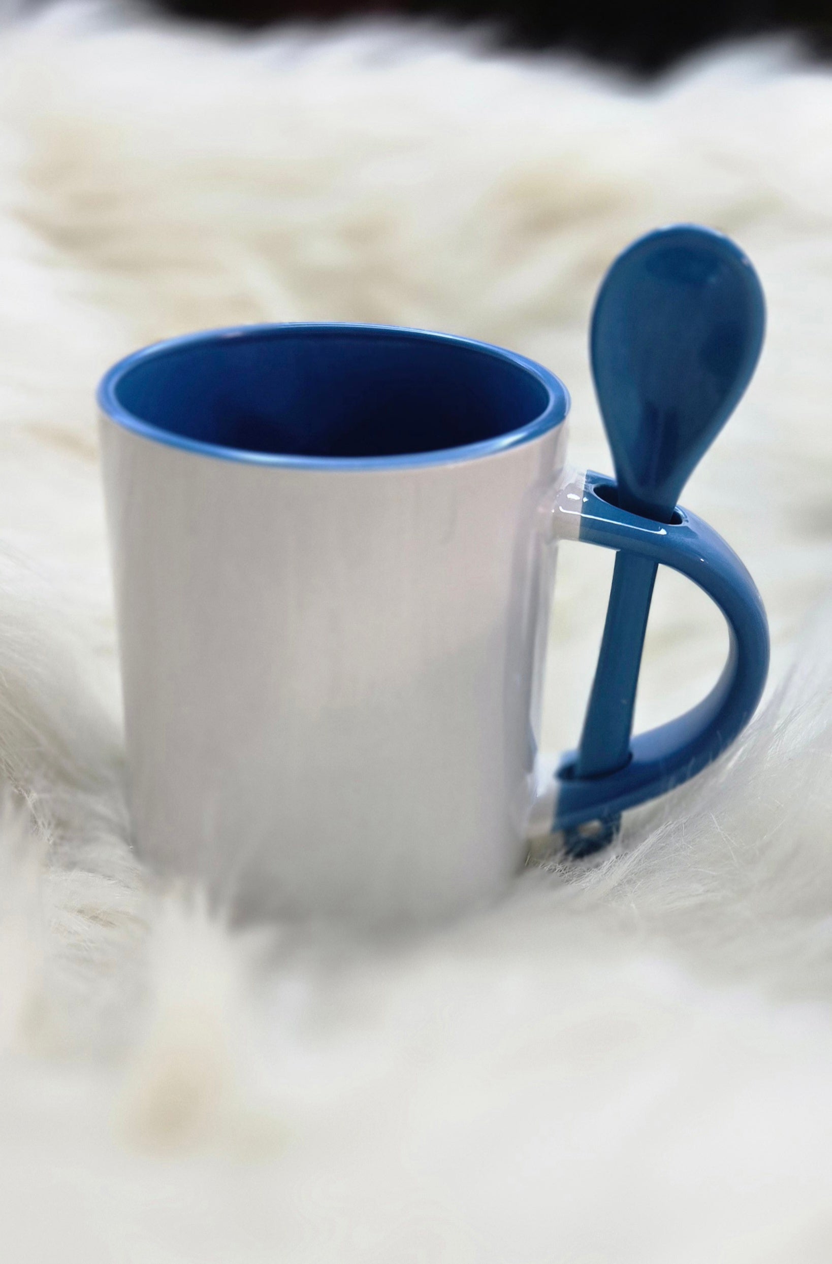 Sublimation 10oz blue coffee mug with built in spoon