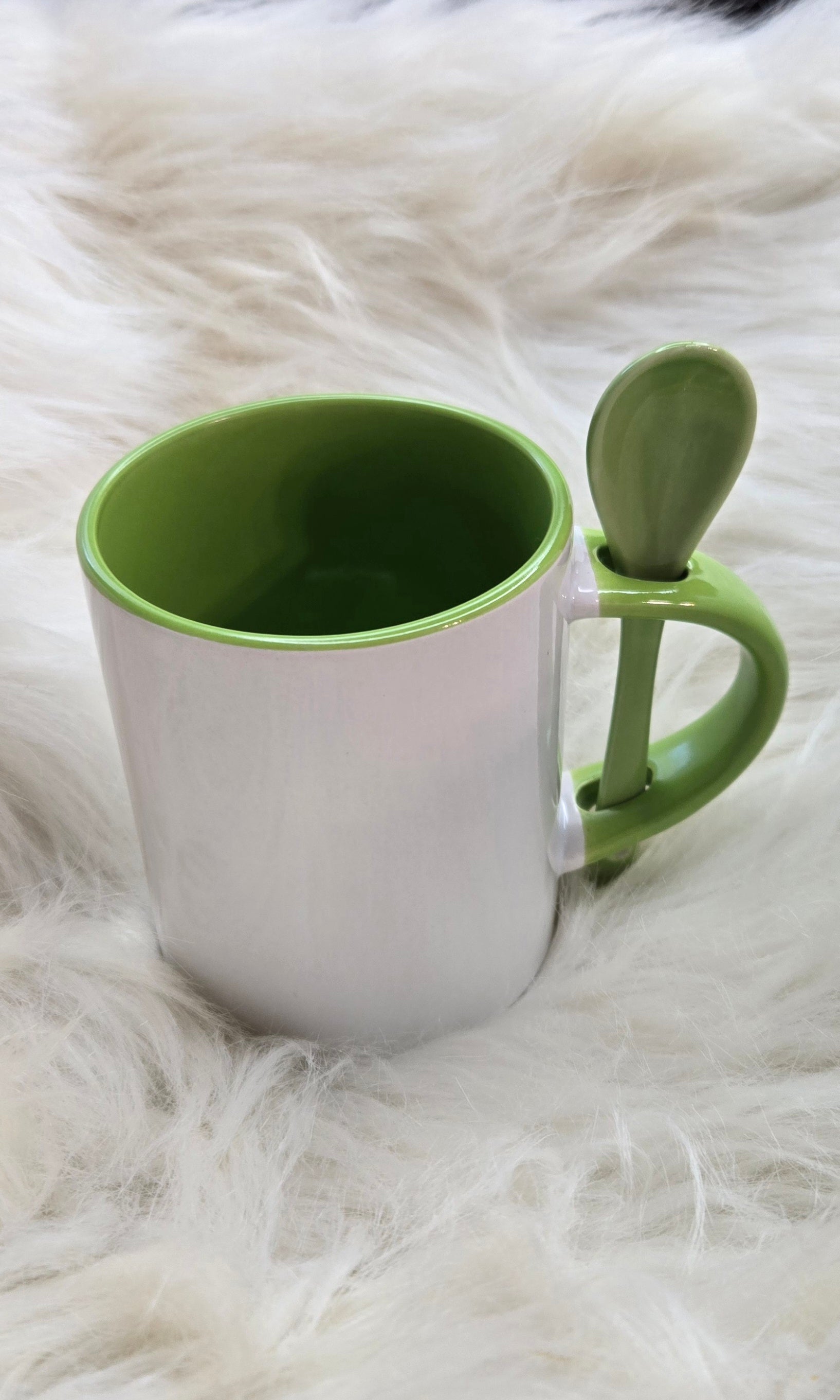 Sublimation 10oz lime green coffee mug with built in spoon