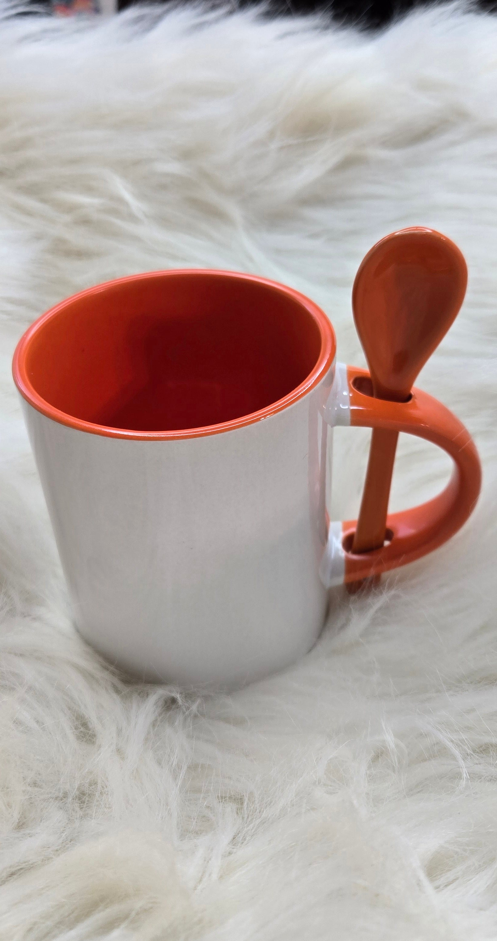 Sublimation 10oz orange coffee mug with built in spoon