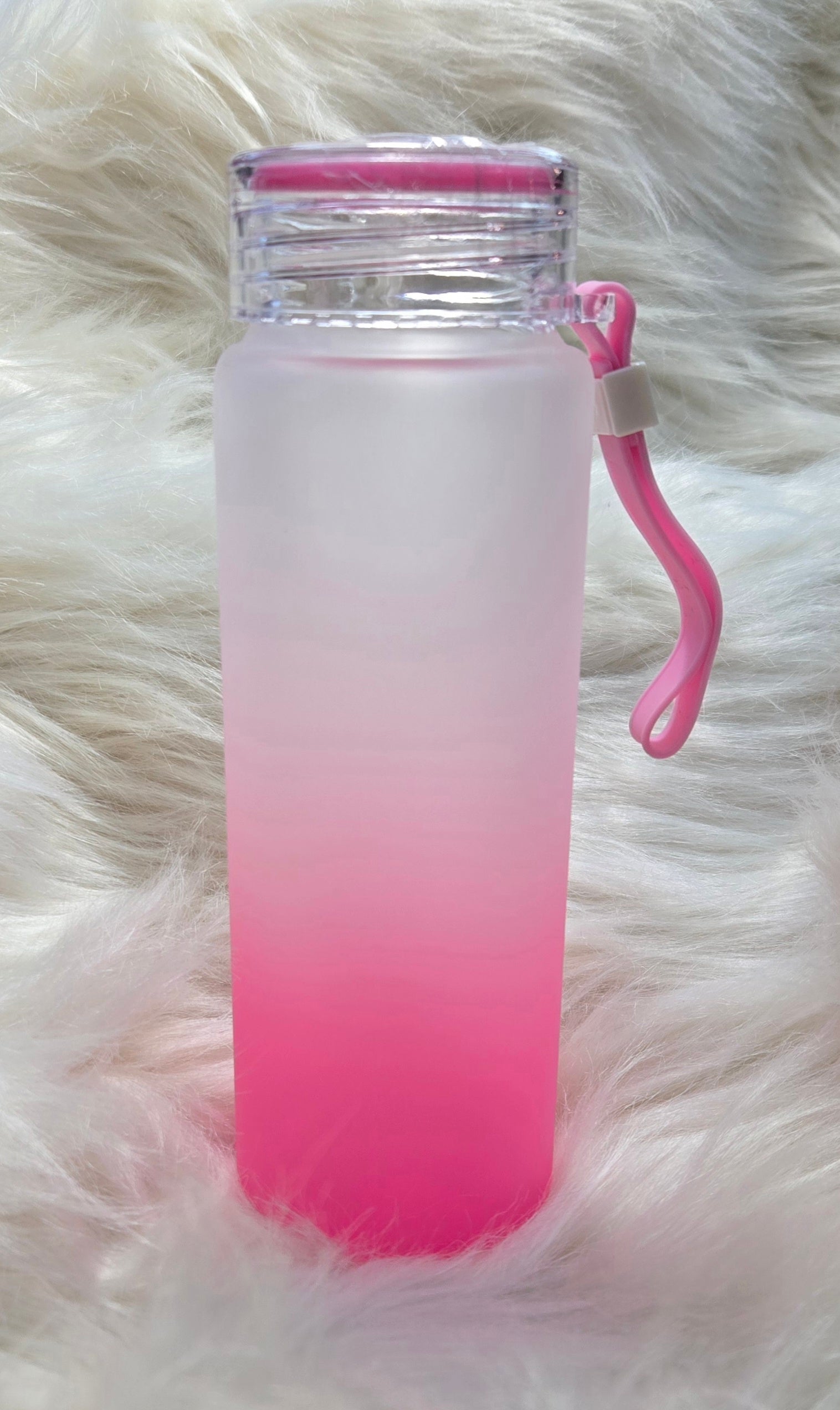 Sublimation 16oz glass frosted pink ombre water bottle with handle