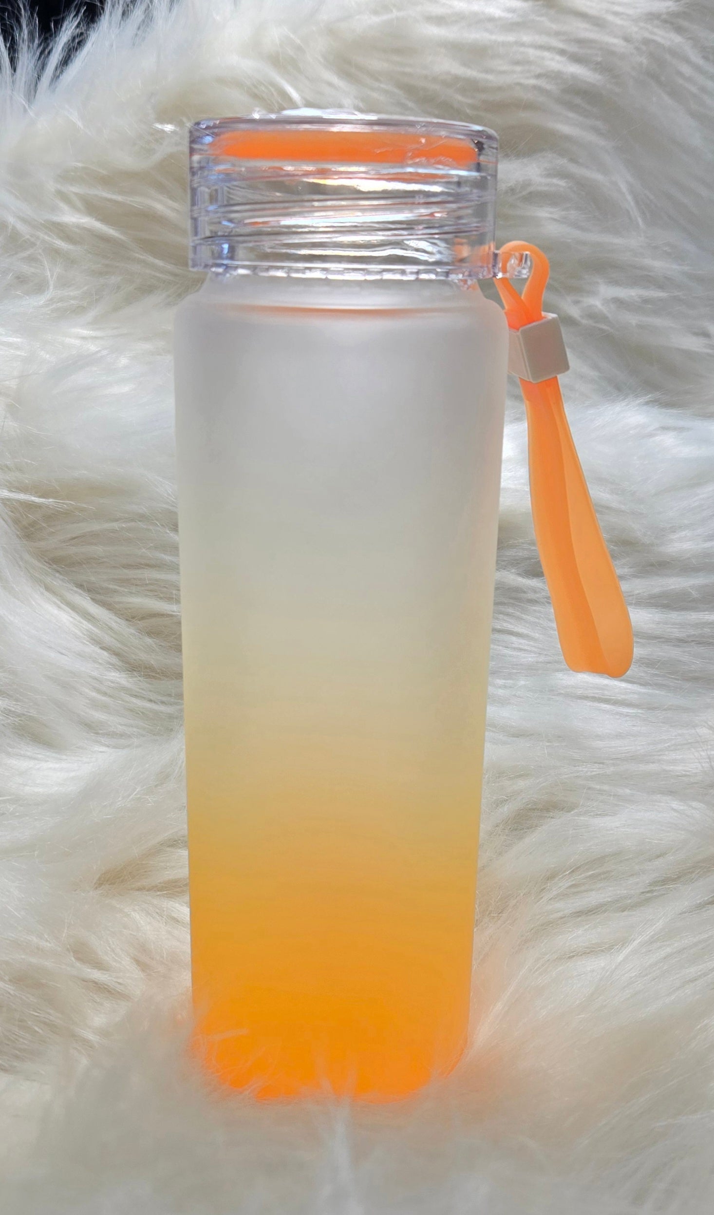 Sublimation 16oz glass frosted orange ombre water bottle with handle