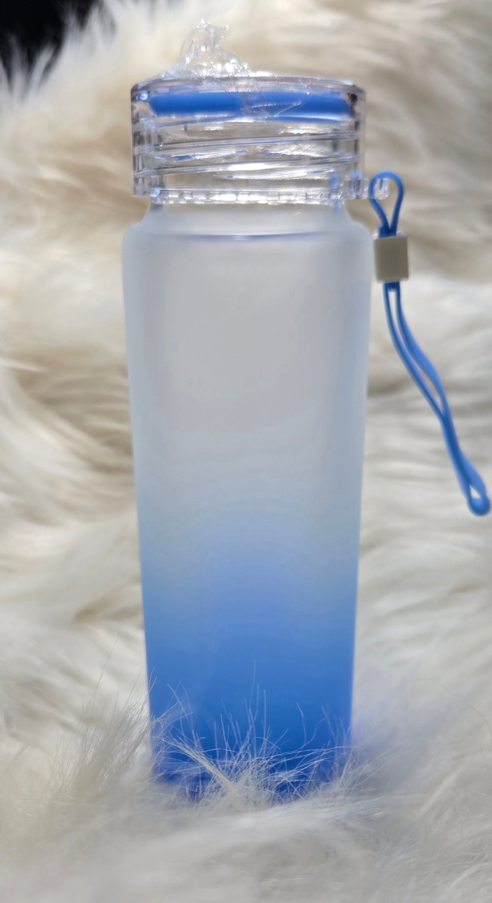 Sublimation 16oz glass frosted blue ombre water bottle with handle