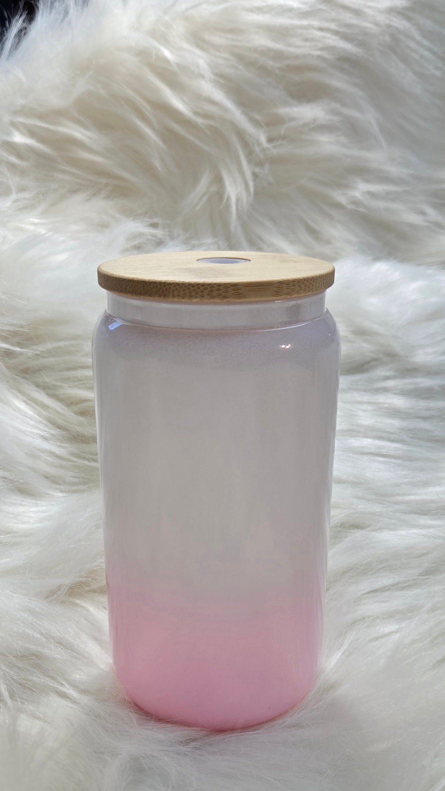 Sublimation 16oz Glass ombre white to pink with bamboo lid