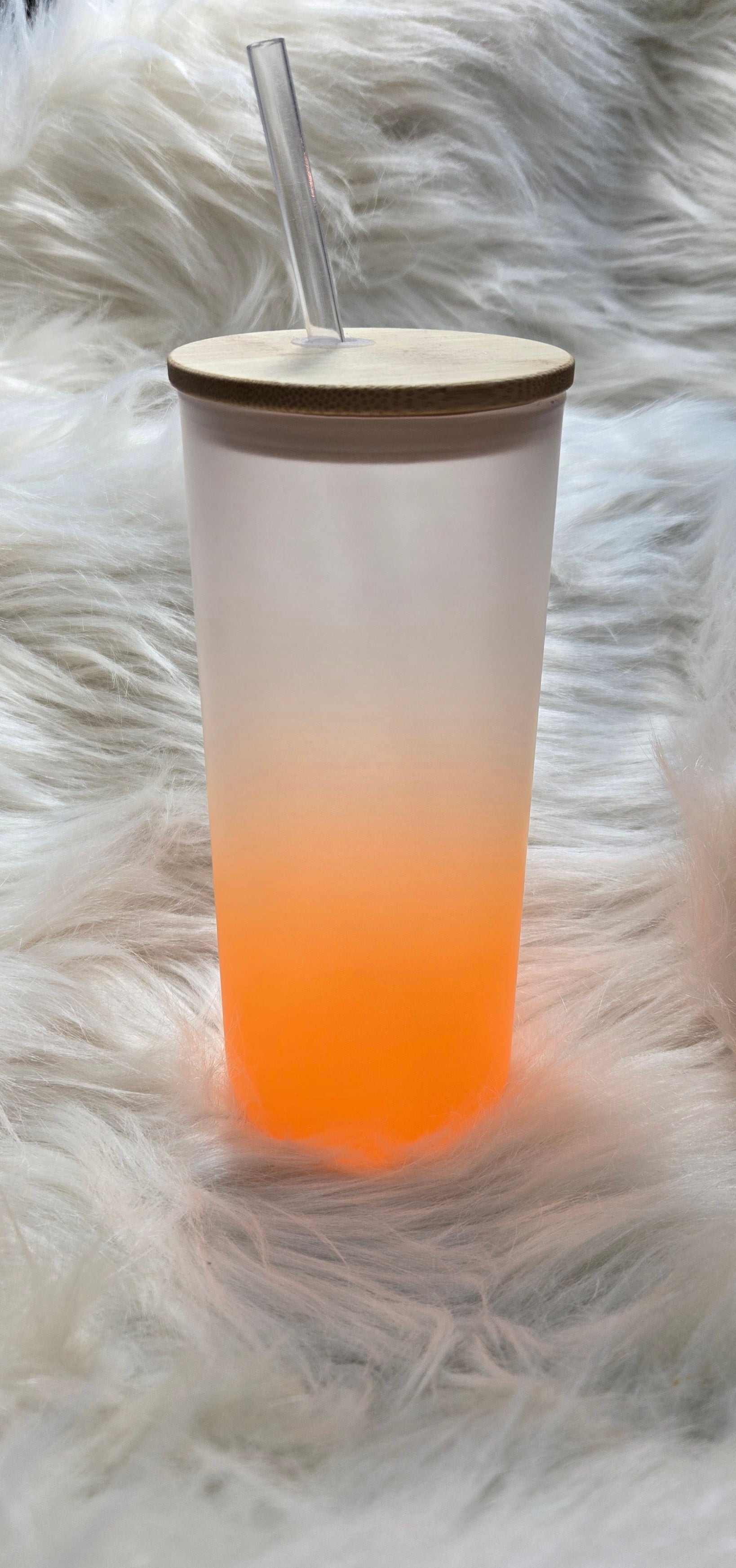 Sublimation 20oz orange glass cup with bamboo lid