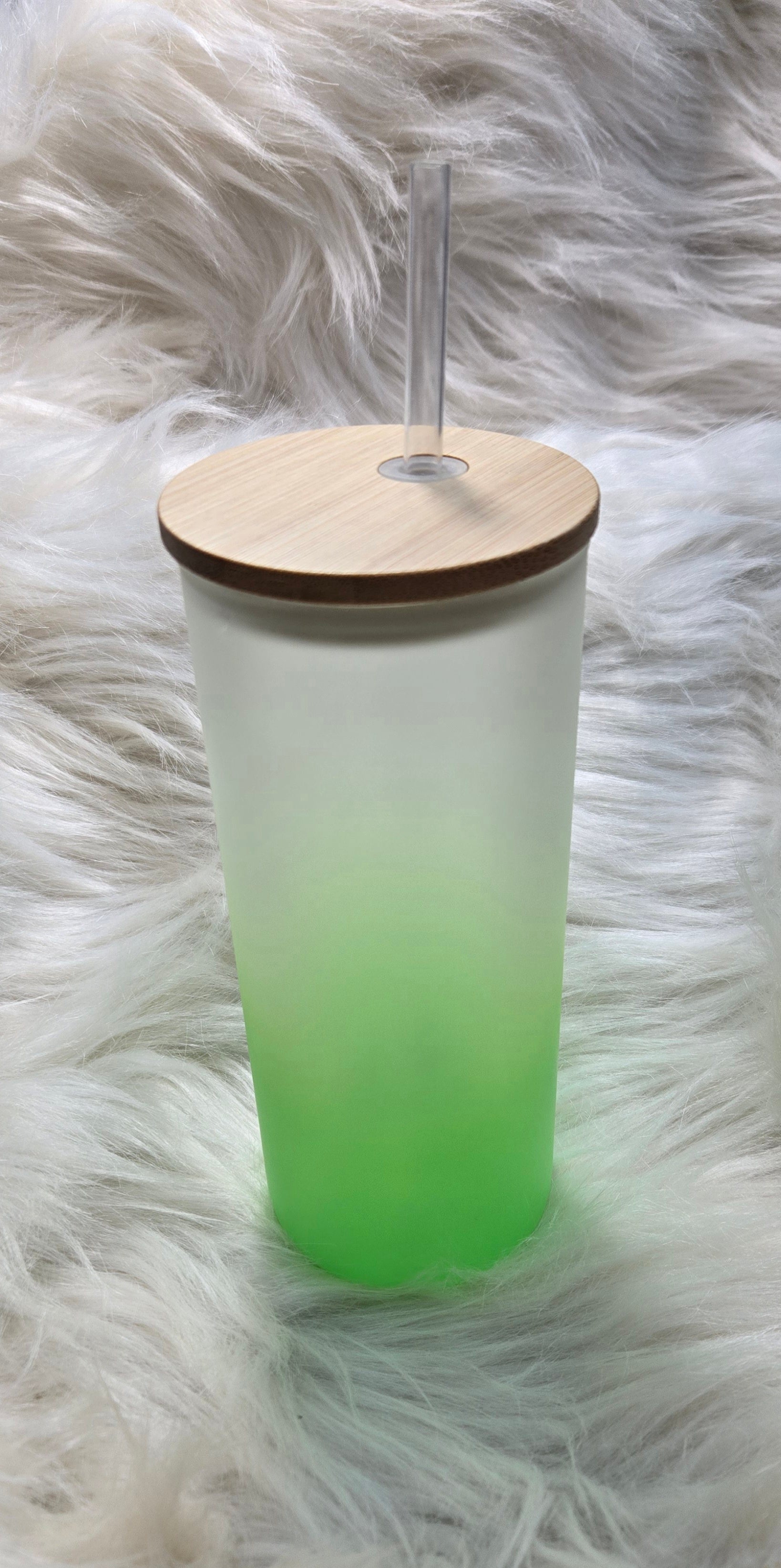 Sublimation 20oz green glass cup with bamboo lid