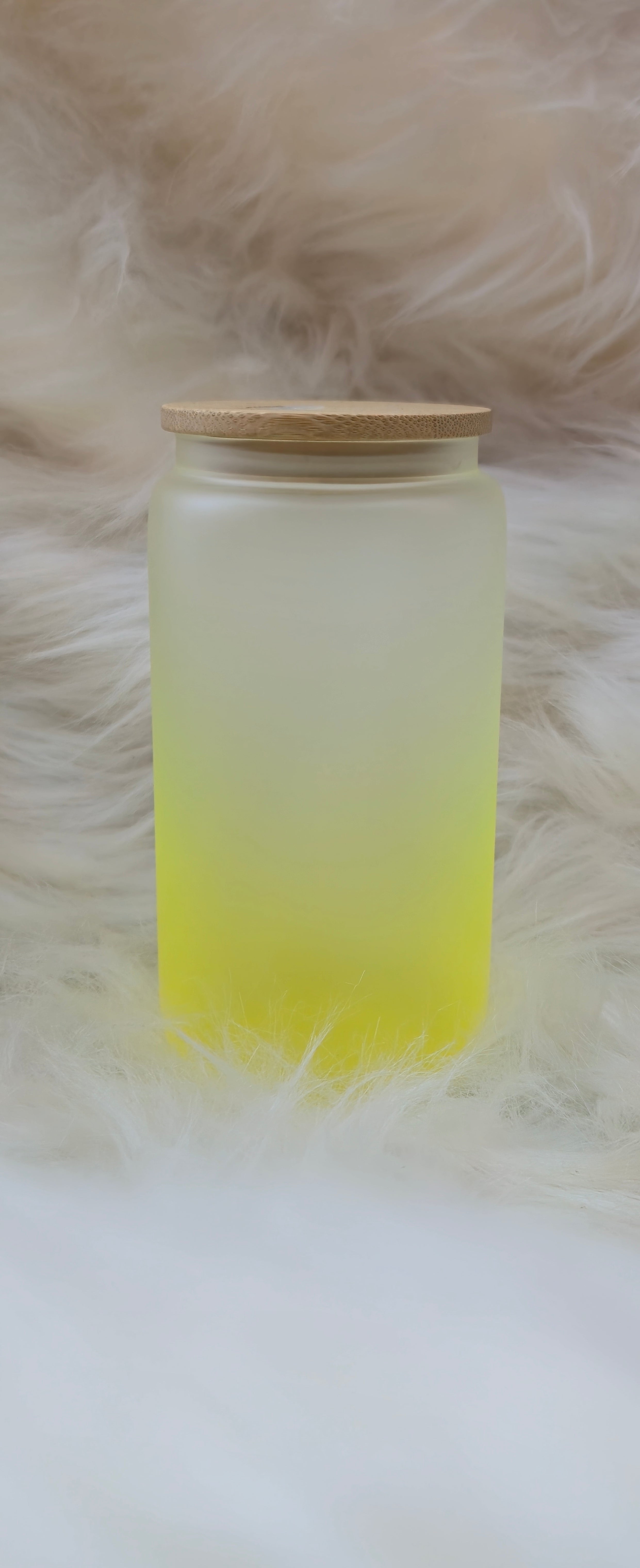 Sublimation 16oz glass frosted ombre yellow with bamboo lid