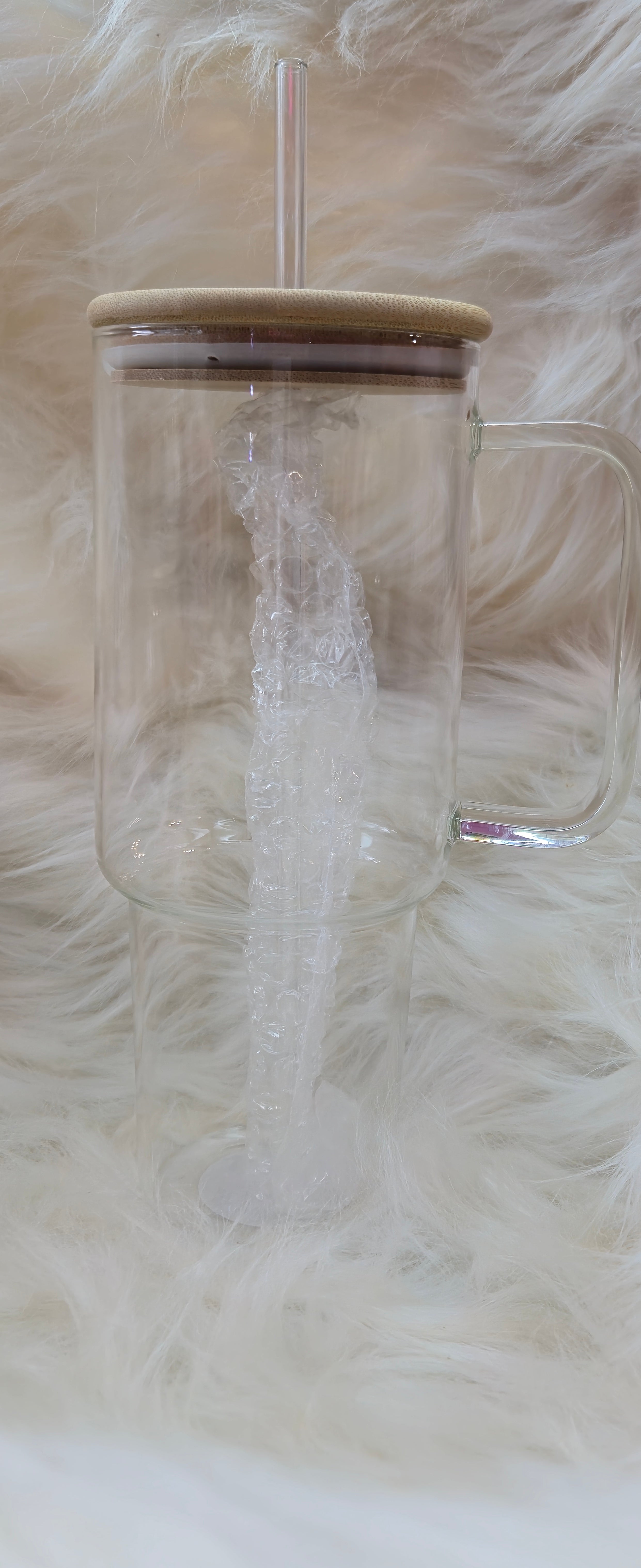 40oz clear glass cup with handle