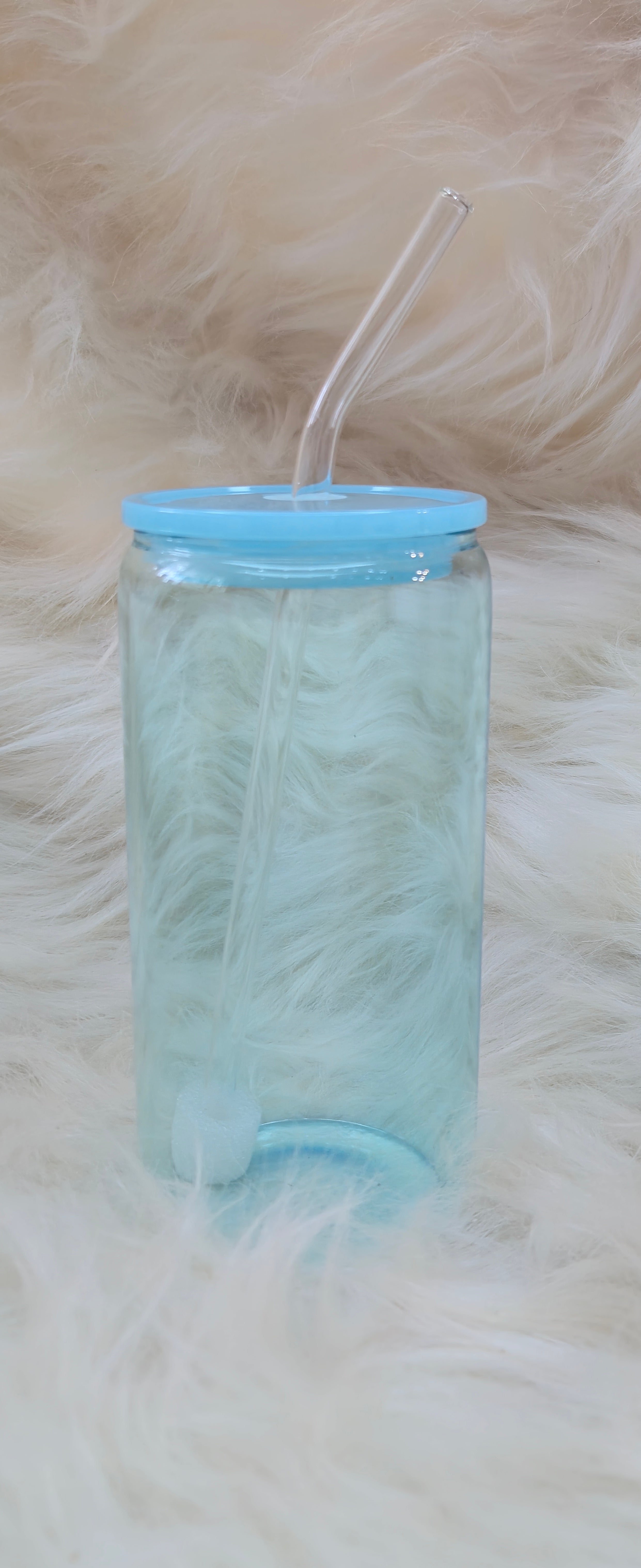 16oz clear blue glass cup