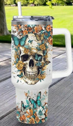 40oz tumbler wrap (Skulls & butterflies)