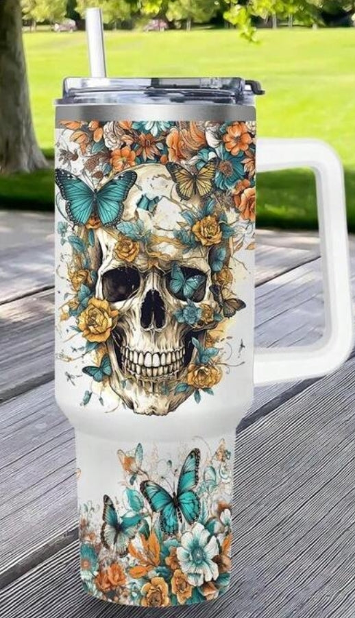 40oz tumbler wrap (Skulls & butterflies)