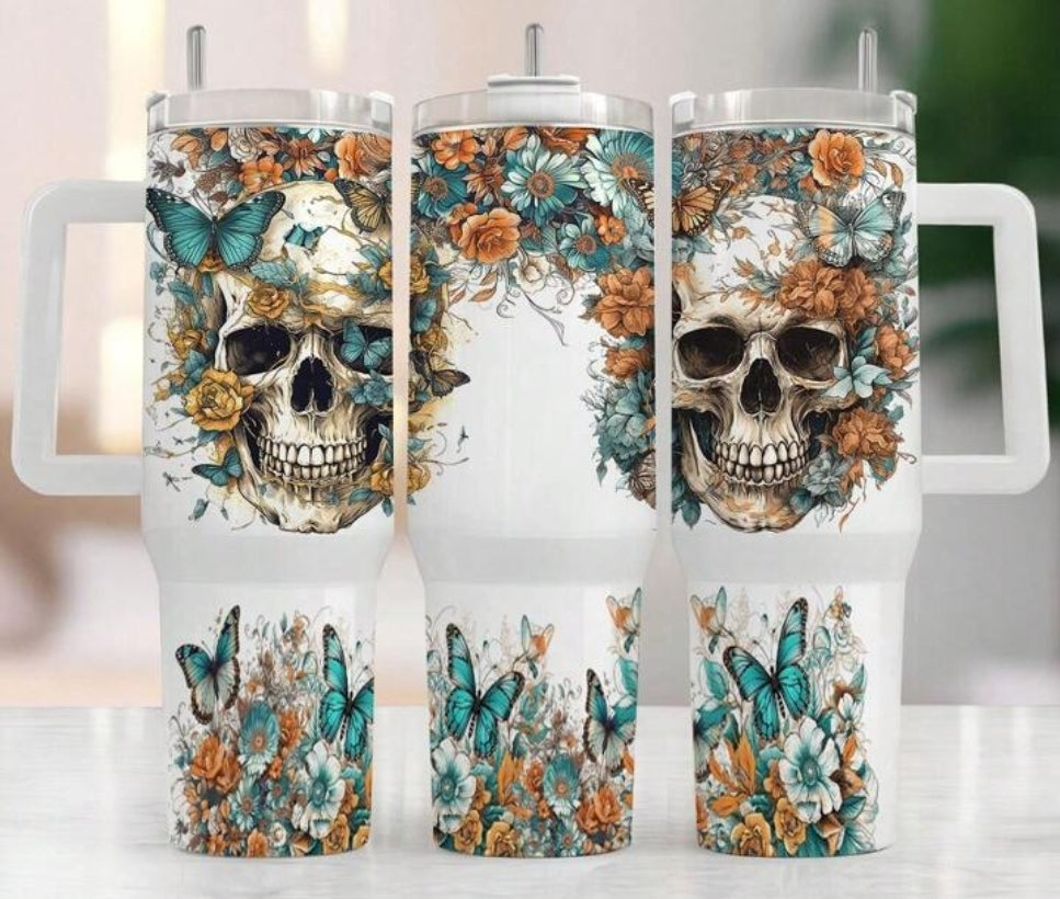 40oz tumbler wrap (Skulls & butterflies)