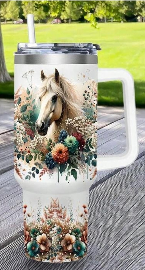 40oz tumbler wrap (Horse & Flowers)
